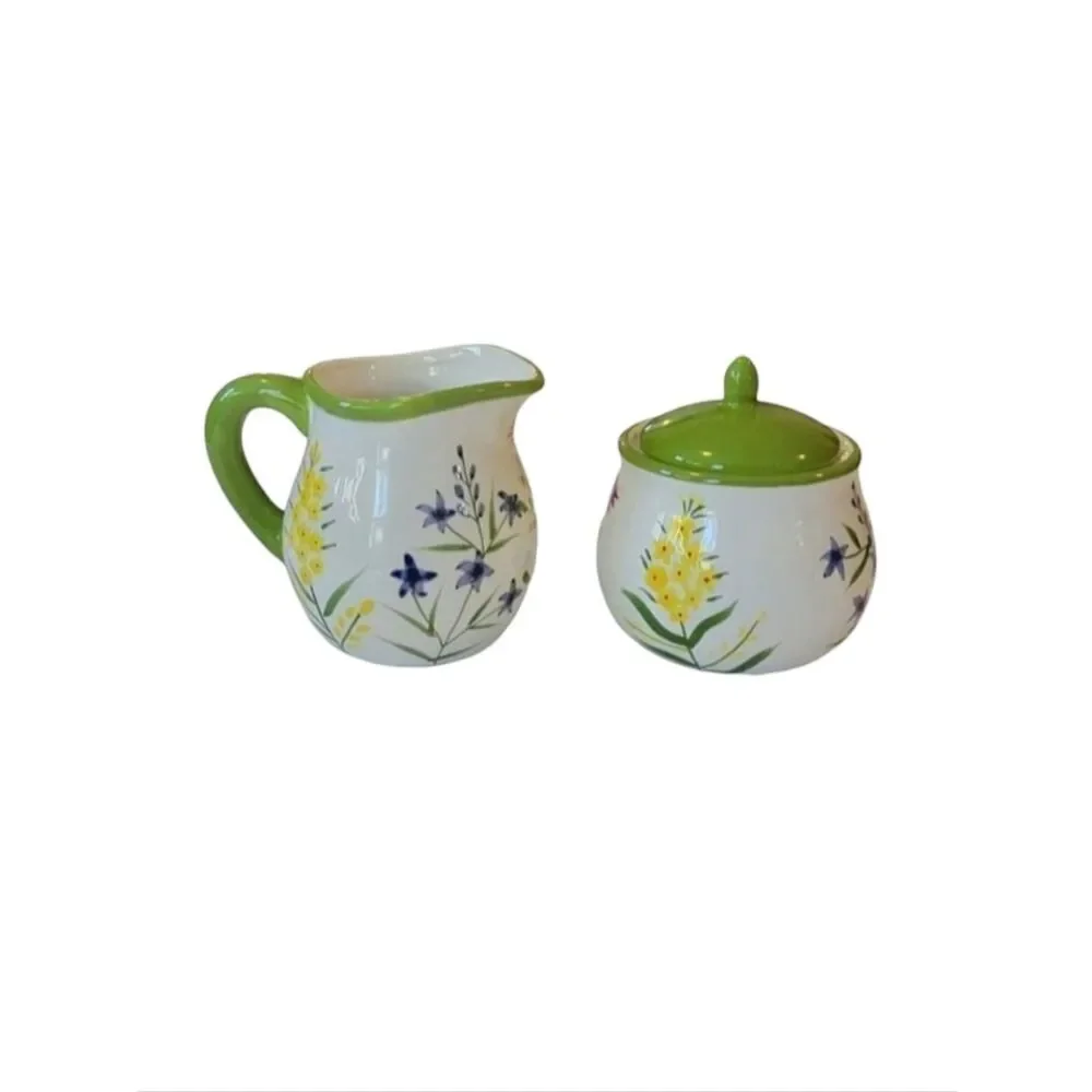 Bella Casa By Ganz Green Floral Patterned Creamer & Sugar Bowl Set
